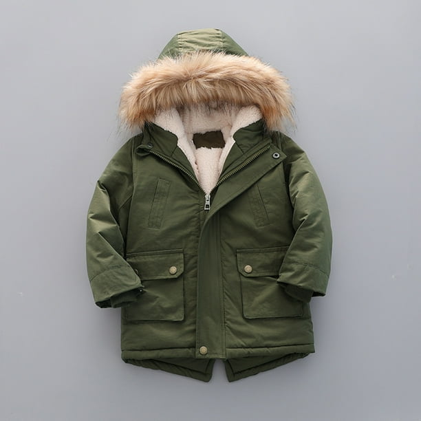 Boys winter coat with fur clearance hood