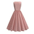 thumbnail image 5 of Jinhomg Vintage Swing Dress for Women Cute Plaid Print A-Line Pleated Dress Sleeveless Button V-Neck Midi Dresses 1950S Cocktail Party Prom Dress Red XL, 5 of 10