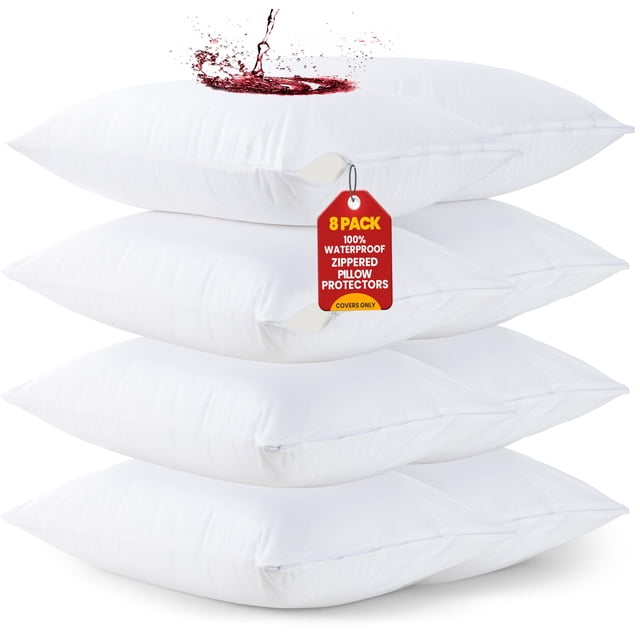 Paquete de 8 protectores de almohada Utopia Bedding, impermeables, con cierre de cremallera, 51 x 66 cm