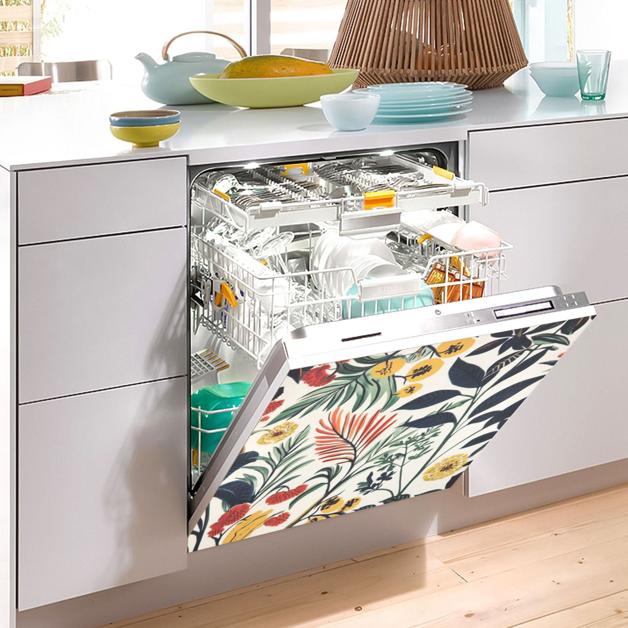 Dishwasher Magnetic Sticker 23x26 Inch Refrigerator Magnetic Sticker Washing Machine Magnetic Sticker Kitchen Panel Magnetic Sticker Home Decor Yellow Flower Cluster
