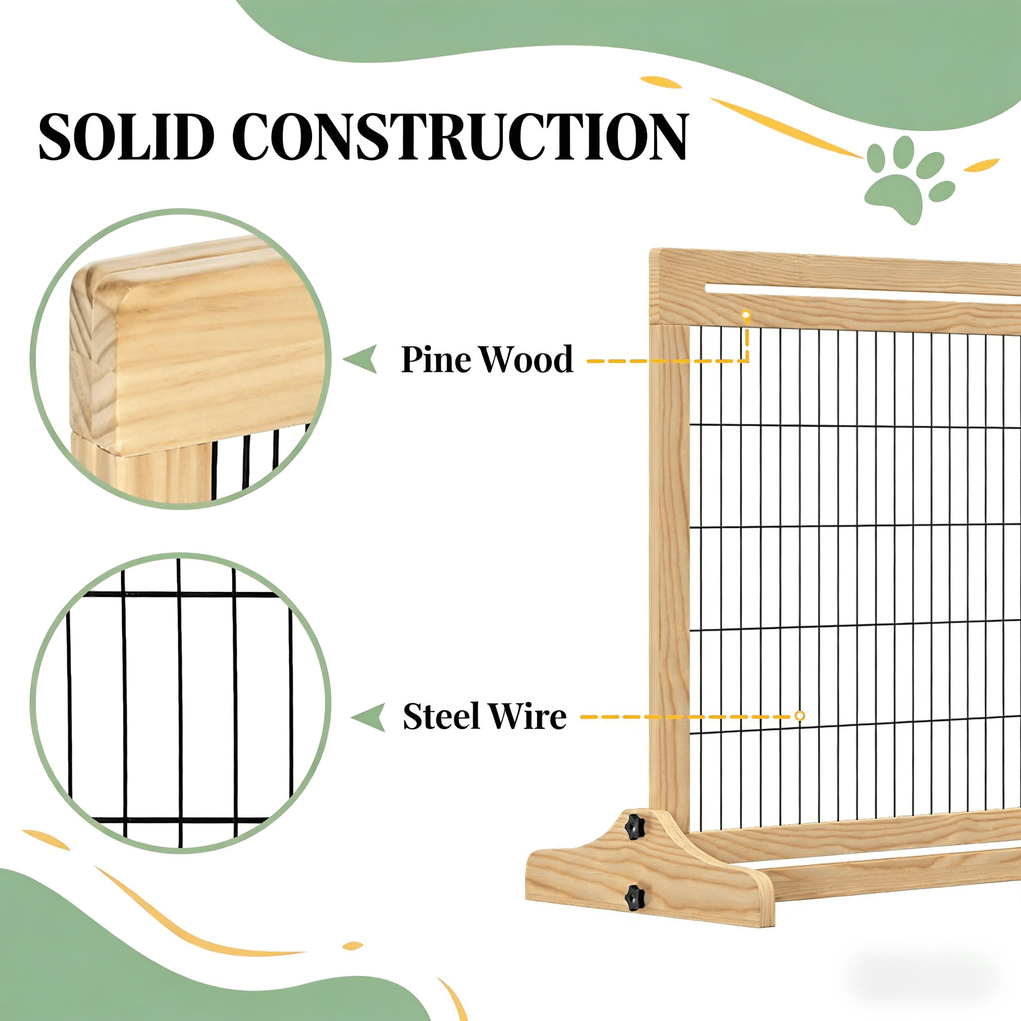 Wide Pet Gate, Wooden Pet Gate Freestanding Pet Gate for Your Home
