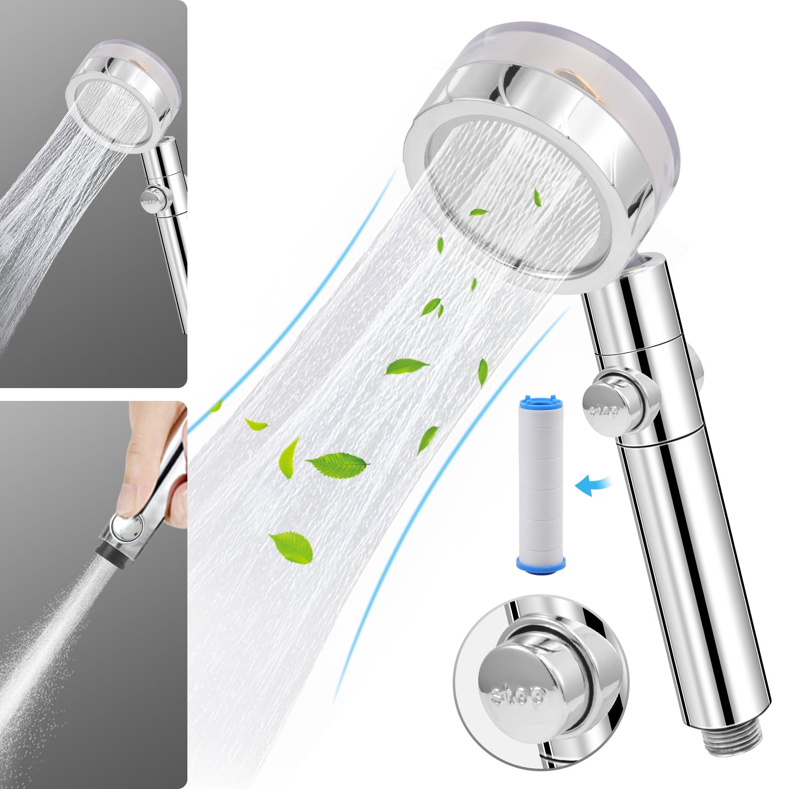 FLONOZZ High Pressure Shower Head with Handheld, Propeller Shower Head with 1 Filters