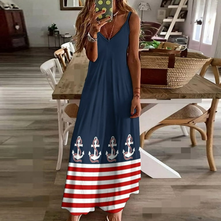 Nautical red white stripes and red anchor on blue background Sleeveless Dress elegant guest wedding dress Evening dresses - Walmart.com Nautical red white stripes and red anchor on blue background Sleeveless Dress elegant guest wedding dress Evening dresses - Walmart.com