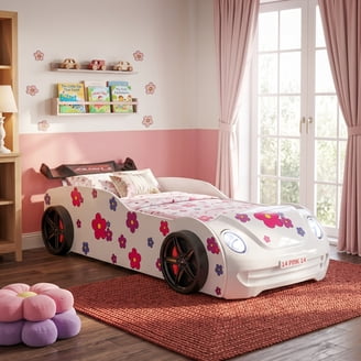 Titi Racer Modern Wood TT Twin Race Car Bed with Remote Control in