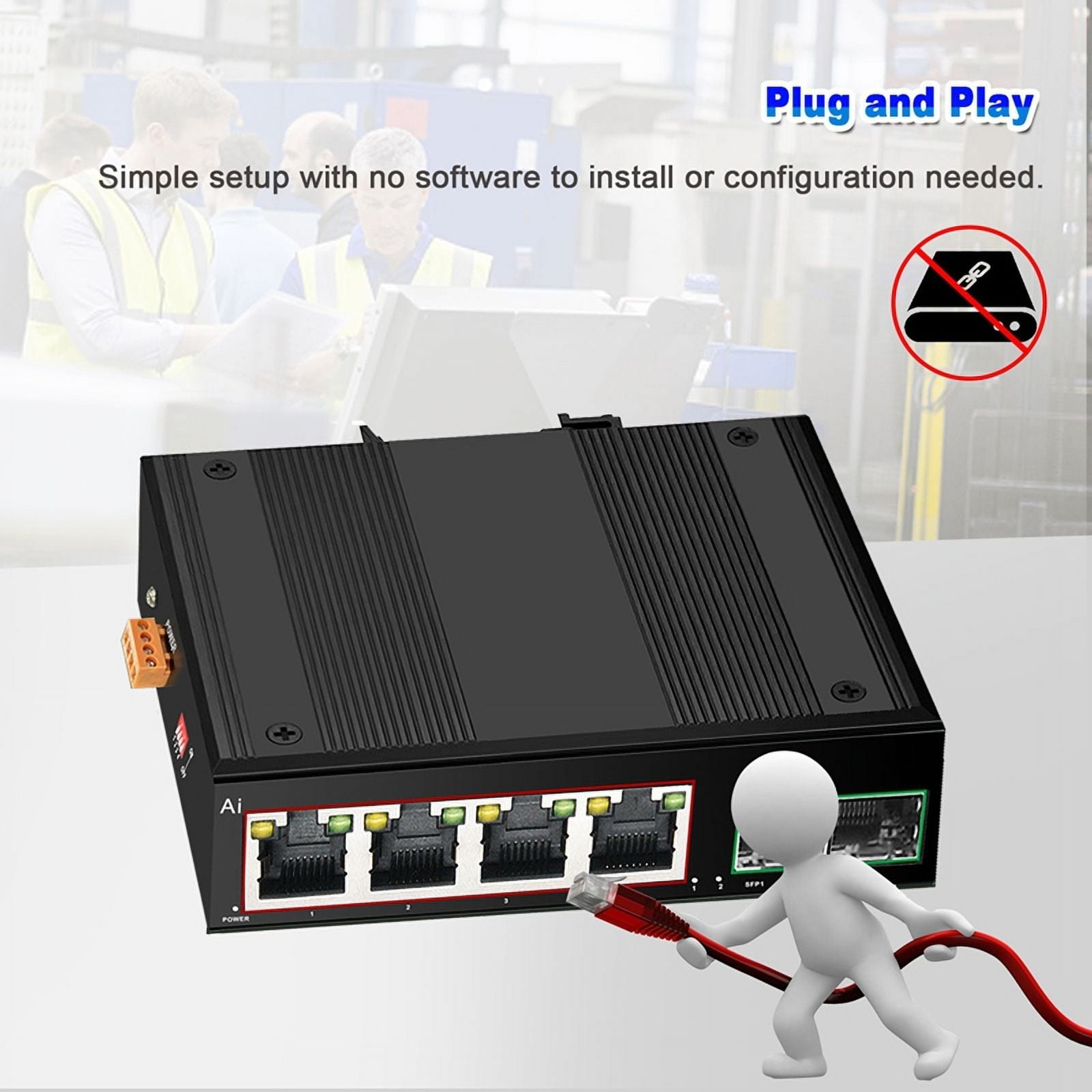 Industrial POE Switch Gigabit Switch Ethernet with 6x100/1000mbps Port Base-T Din IP40 Network Switch DC44-55V