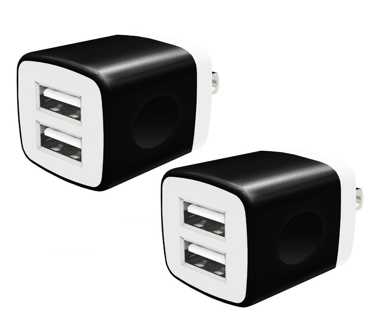 USB Charger, eCube 10W Dual Port 5V/2.1A USB Wall Adapter Portable Charging Cube, Black, 2Pack