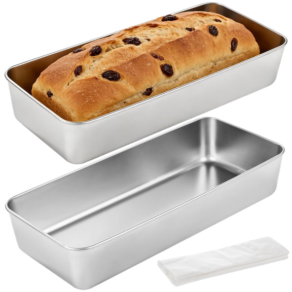 2PCS Loaf Tins, 12" x 5" x 2" Stainless Steel Loaf Pans with 20 Baking Papers, Deep Cake and Bread Baking Pans, Rectangle Trays for Banana Bread, Meatloaf, Toast, Lasagna