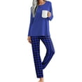 thumbnail image 2 of Qylux Women's Pajama Long Sleeve Adjustable Long Pants Sleepwear Set Soft Two Piece Matching Set with Pockets,Blue Grid,M, 2 of 7