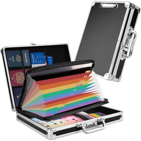 Clipboard with Storage Combination Lock Briefcase with Accordion File Folder Heavy Duty Metal Document Box Organizer, Storage Clipboards Maximum Security for Home, Bussiness Trip$$Office