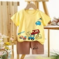 thumbnail image 2 of Xudanell Toddler Boy Outfits Short Sleeve Pattern Summer Baby Boys Vacation Clothes Tee Shorts Outfits(Yellow 7-8 Years), 2 of 4