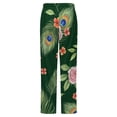 thumbnail image 6 of Peacock Feather Floral Print Winter Female Pants Flannel High Waist Women Pants Lady Warm Straight Leg Plush Trousers, 6 of 7
