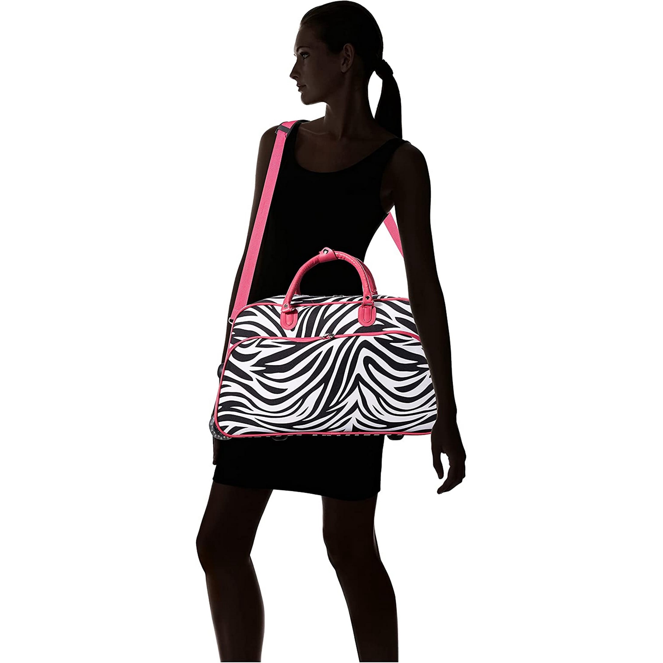 CalBags Animal Prints 21-Inch Carry-On Rolling Duffel Bag - Pink Trim Zebra