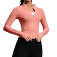 thumbnail image 2 of Dwellite Womens Cropped Workout Jackets Full Zip Up Slim Fit Lightweight Athletic Quick Dry Tops with Thumb Holes Watermelon Red XL, 2 of 6