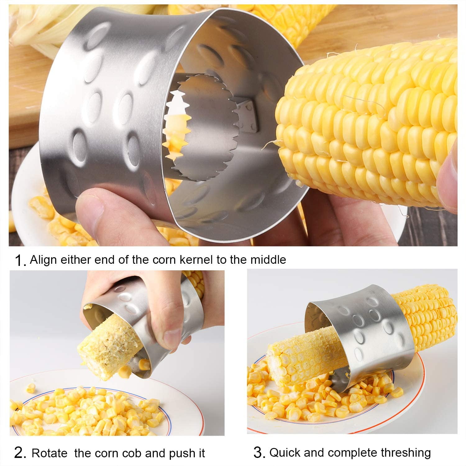 Corn Cob Cutter, Stainless Steel Stripper, Ellipse Triangle Nonslip