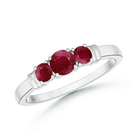 Estate Platinum Ruby - July Birthstone Ring - Vintage Style Three Stone Ruby Wedding Band in Platinum (4mm Ruby) - SR0347R-PT-A-4-7