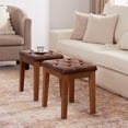 thumbnail image 5 of Upholstered Ottoman Stool with Padded Seat, Tufted Vanity Stool with Solid Wood Legs, Accent Stool, Faux Leather Retro Brown, 5 of 6