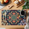 thumbnail image 2 of Vintage Flower Placemats Set of 12, Boho Abstract Colorful Ethnic Floral Placemats for Dining Table, Place Mats for Kitchen Tabletop, Waterproof Wipeable Dining Table Mats Set, 2 of 9