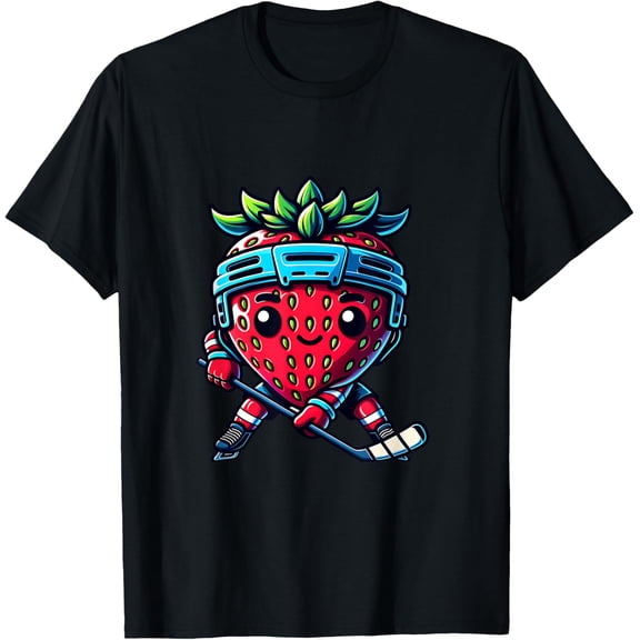 Strawberry Ice Hockey Cute Berry Sport Play T-Shirt All Size S-5Xl