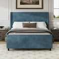 thumbnail image 4 of Queen Size Bed Frame, 50.7'' High Upholstered Bed Frame with High Headboard and High Footboard, No Box Spring Needed, Blue, 4 of 7