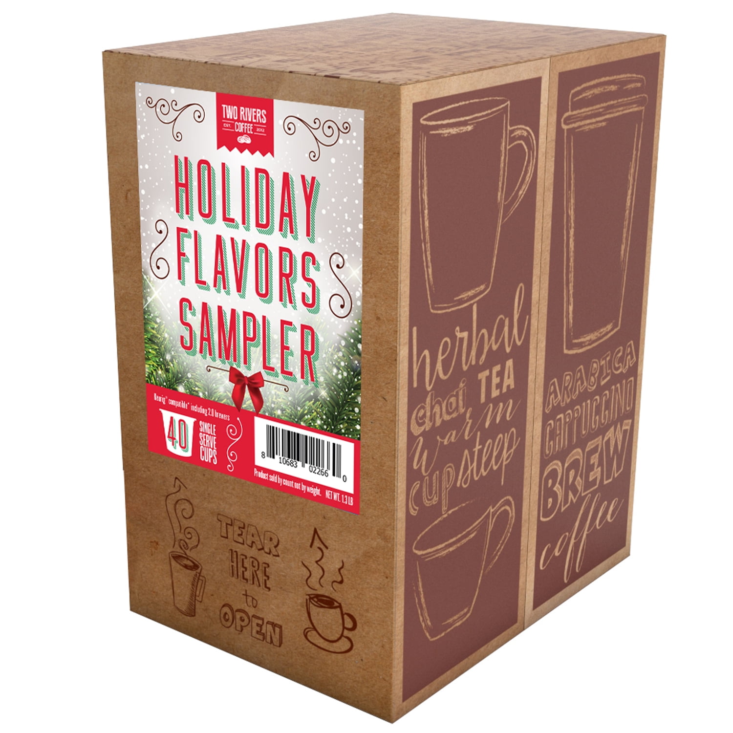 Two Rivers Coffee Holiday-Themed Flavored Coffee Pods Compatible with Keurig Coffee Brewer, 40-Pack