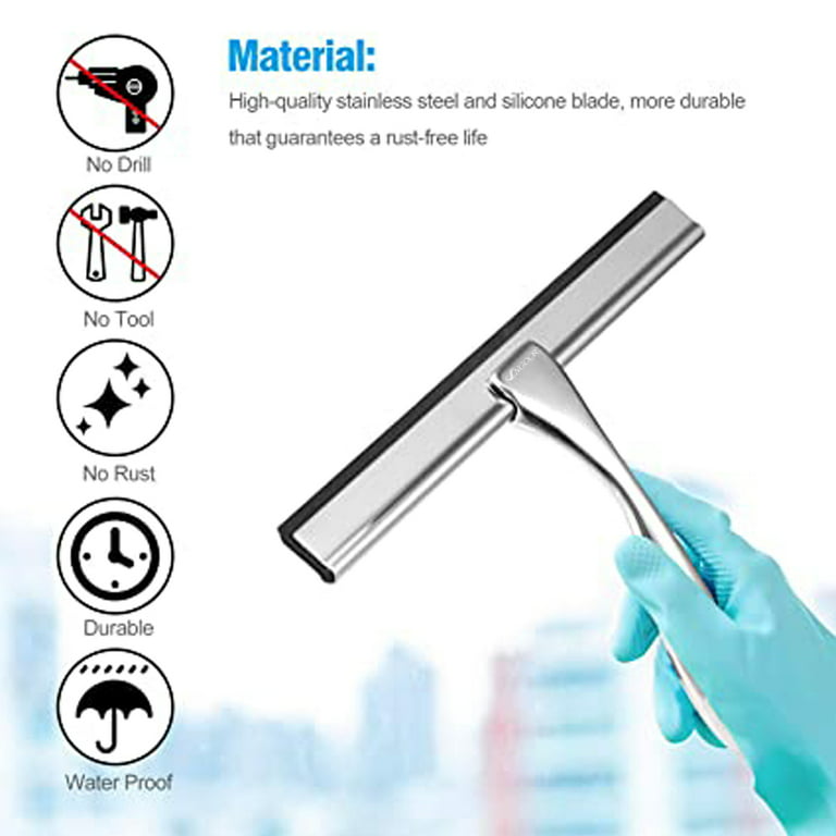 Bathroom Squeegee For Shower With Suction Cup Hook For Glass, Mirror,  Stainless Steel Door Cleaning Rustproof