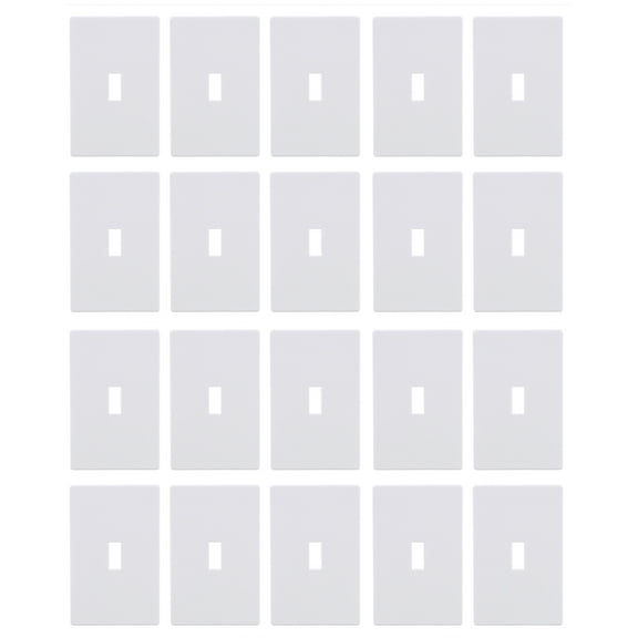 (quantity of 20) EATON PJS1W Arrow Hart PJS1W Mid Size ScrewLess Wall Plate, 1 Gang, 4-7/8 in L X 3-1/8 in W X 0.08 in T, White