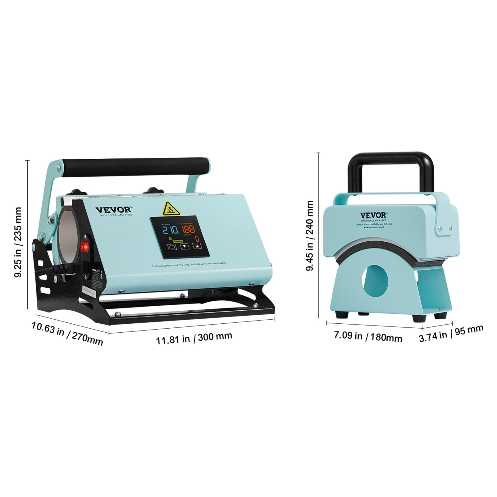VEVOR 2 in 1 Tumbler and Hat Heat Press Machine, Mini Hat Heat Press for Caps and Hats, Tumbler Heat Press for 11-30oz Sublimation Tumblers and Mugs, Temperature and Time Control, Green