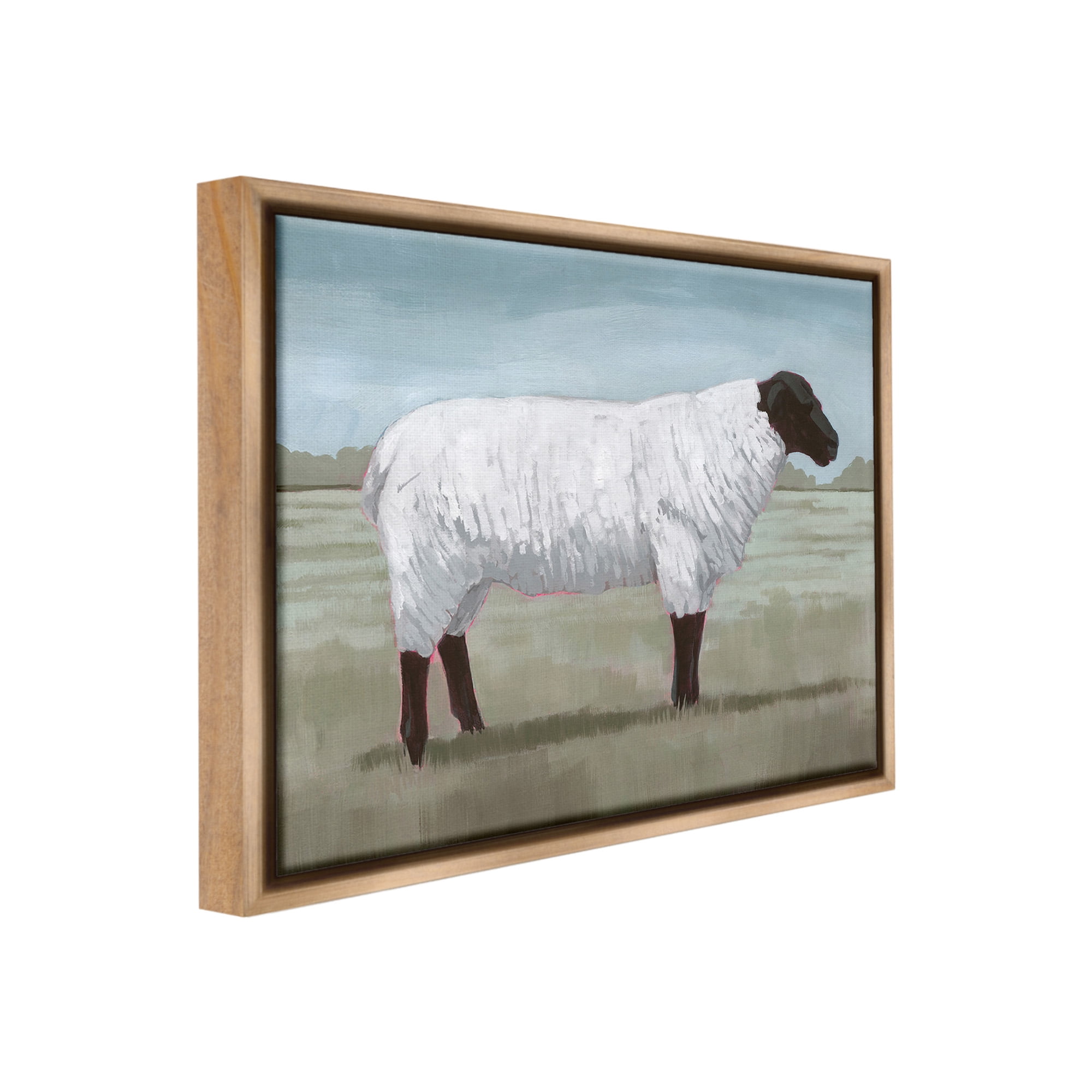Stupell Industries Sheep on Farm Painting Animals & Insects Painting Brown Floater Framed Canvas Art Print Wall Art, 31 x 25