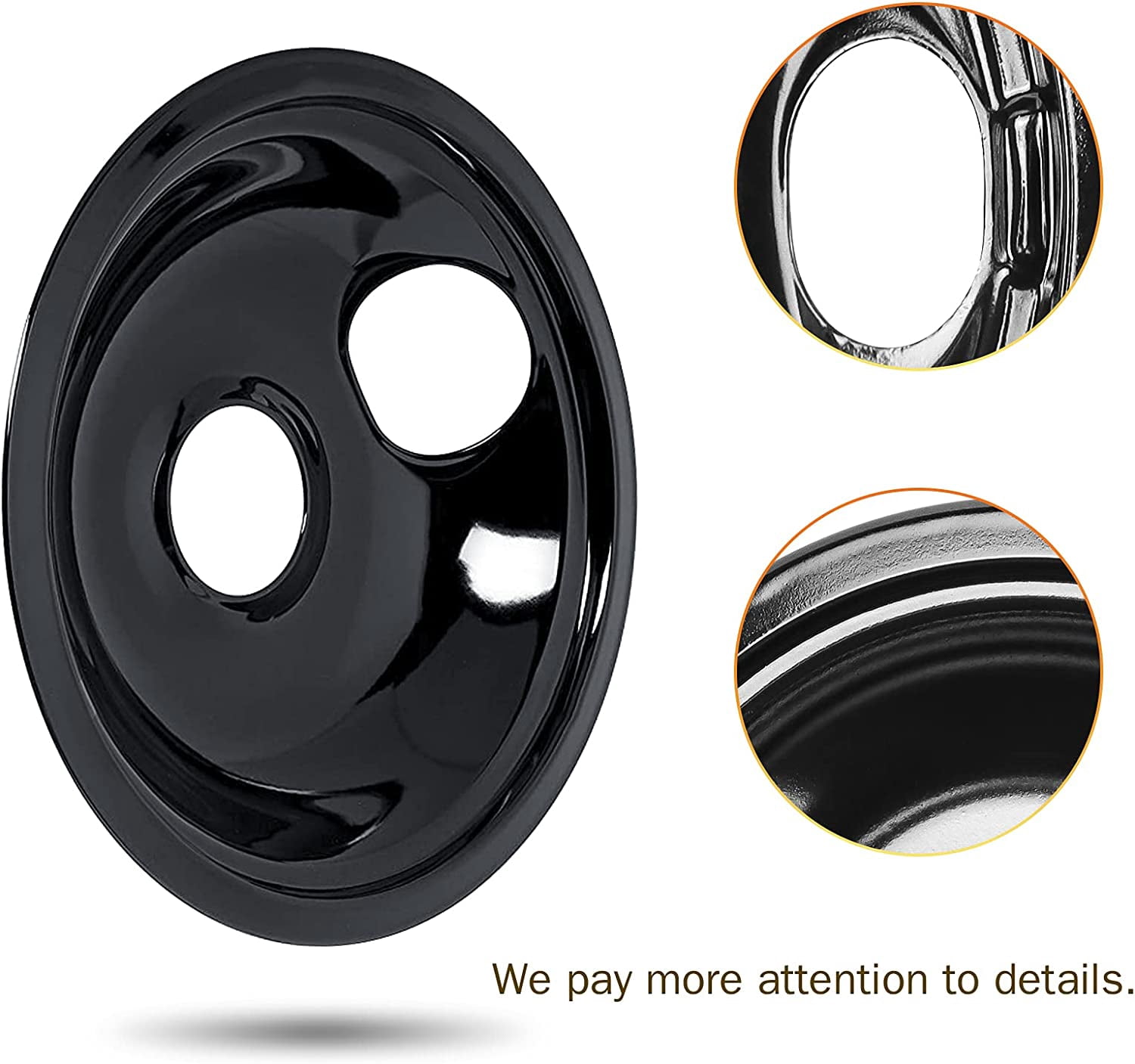 Black Porcelain Drip Pans Set 4-Pack 318067041 & 318067051 Replacement for Frigidaire Electric Range Stove Burner 5304430149, 5304430150 Includes 2 Large 2 Small (6 Inch and 8 Inch)