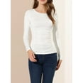 thumbnail image 6 of MODA NOVA Junior's Ruched Stretchy Crew Neck Slim Fit Basic Tops White XS, 6 of 7