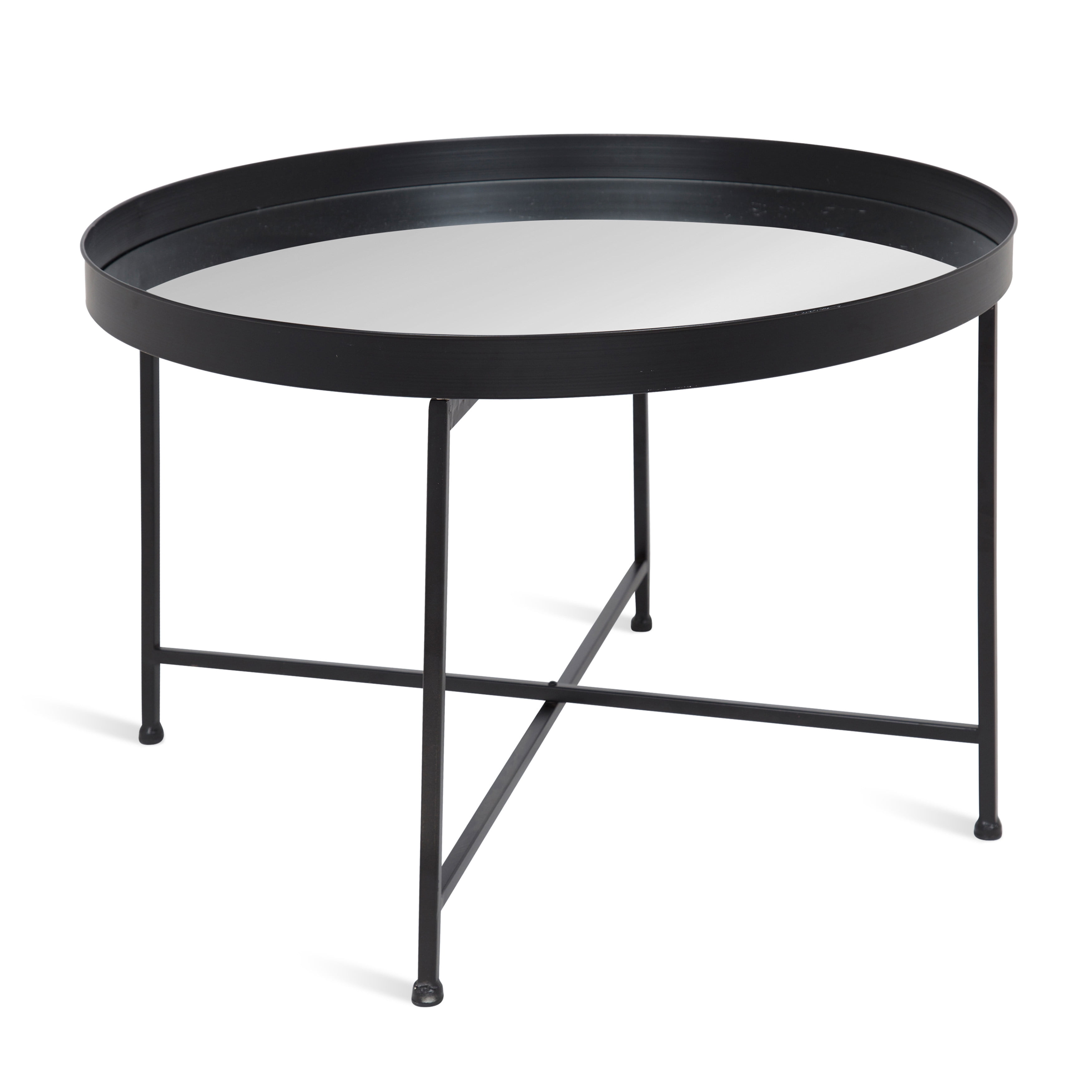 Celia Round Metal Foldable Coffee Table, Big Round Coffee Table Tray