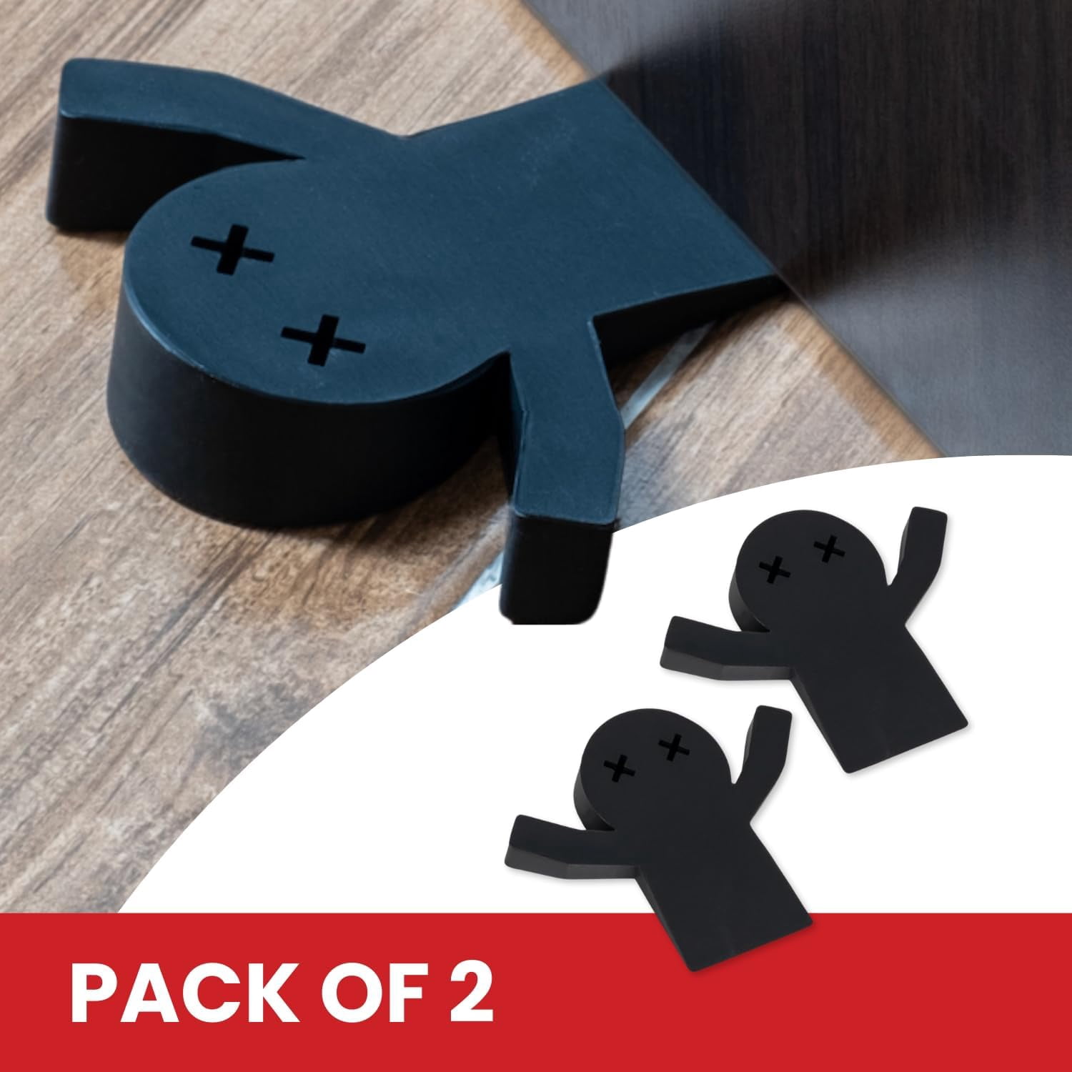 2-Pack Decorative Door Stoppers for Bottom of Doors (1") | Fun Cute Door Stop Cute Doors Stopper | Black Door Stops for Bottom of Door | Large Wedge | 1-Inch High | 2-Pack 'Flat Mates'