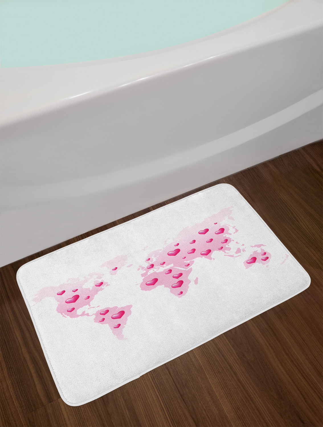 Princess Bath Mat, Global Peace Theme World Map Dotted With Hearts Love Planet Earth, Non-Slip Plush Mat Bathroom Kitchen Laundry Room Decor, 29.5 X 17.5 Inches, Baby Pink White Fuchsia, Ambesonne - image 2 of 2