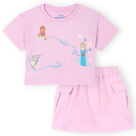 Disney Frozen Big Girls' 2-Piece Mineral Wash Tee and Skort Set Mineral Purple Elsa