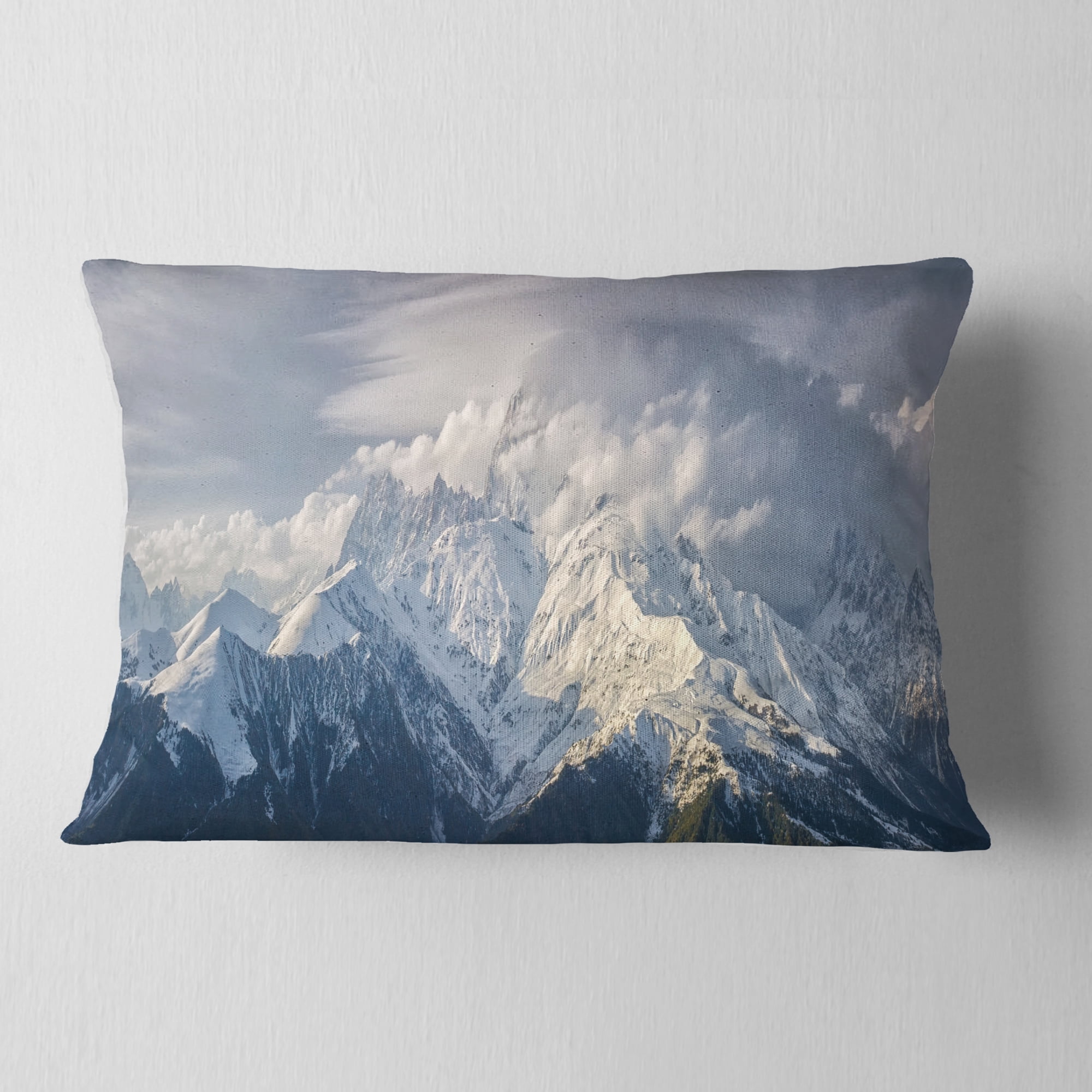 Designart Ushba Peak in Clouds - Landscape Photography Throw Pillow - 12x20