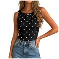 thumbnail image 6 of idosla Women Polka Dot Tank Tops Sleeveless Crew Neck Print Basic Casual Slim Fit T Shirt Y2k Trendy Going Out Top (Black, XL), 6 of 6