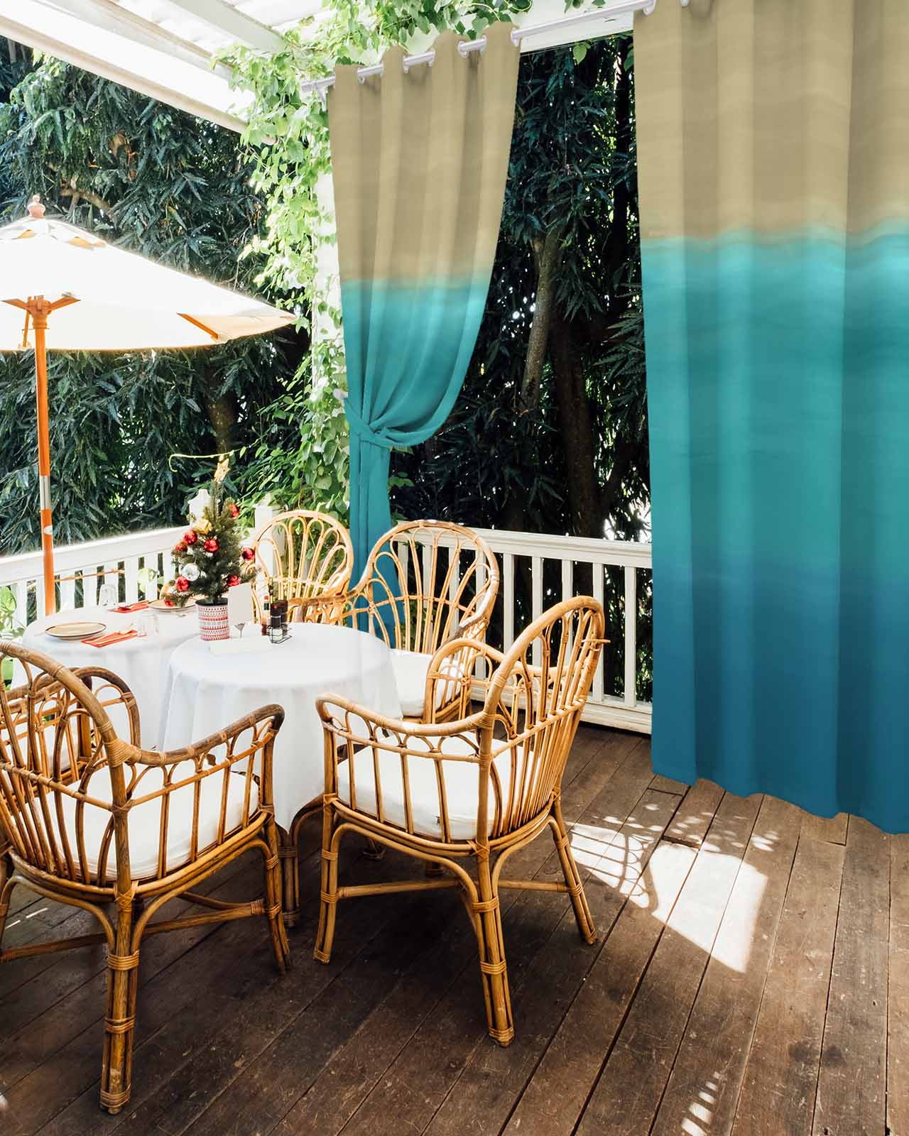 Teal Blue Ombre Outdoor Curtains for Patio, Modern Abstract Privacy Drapes Grommet Waterproof Outside Curtains for Porch/Cabana/Balcony 54"x 108", 2 Panel