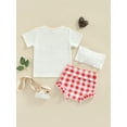 thumbnail image 4 of Gureui Kids Baby Girls Clothes Set,Letter Short Sleeve T-shirt and Plaid Shorts  Headband 3Pcs Outfit Set, 4 of 8