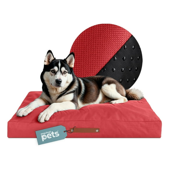 Cama Antiestrés de Foam para Perro Grande y Gato, Colchoneta Lavable Esquima (Rojo, 95x65 cm)