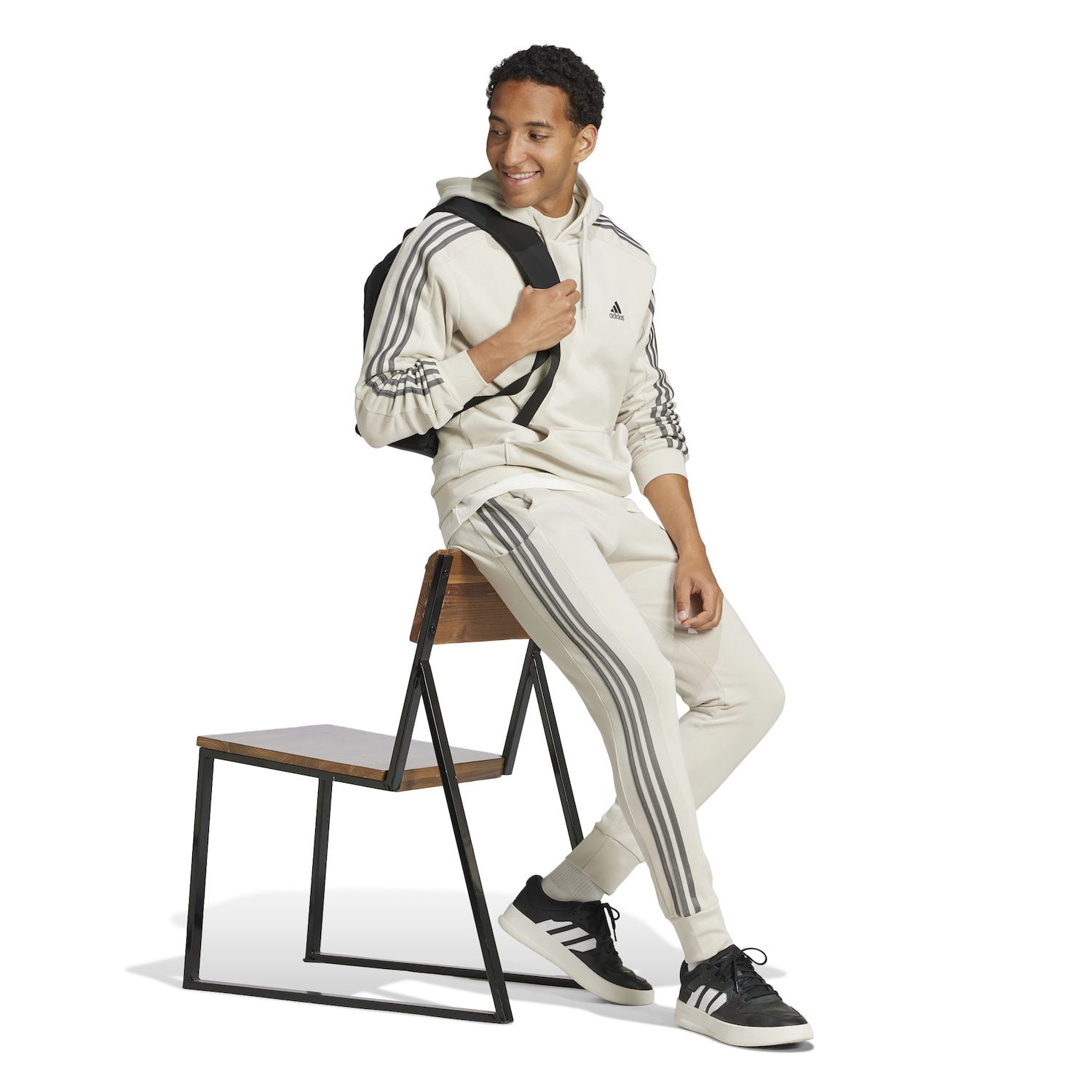 Men's adidas Essentials Fleece 3-Stripes Hoodie Color: Black Size: S