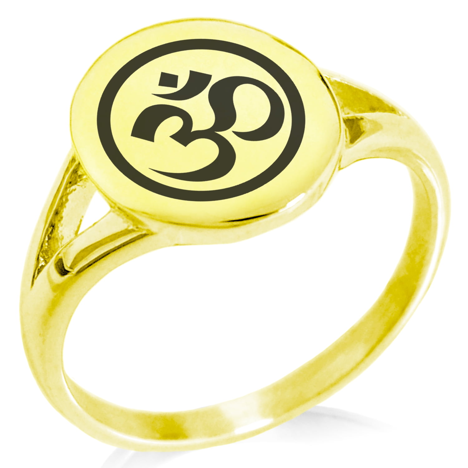 Stainless Steel Sacred Circle Sanskrit Om Minimalist Oval Top Polished