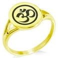 thumbnail image 1 of Stainless Steel Sacred Circle Sanskrit Om Minimalist Oval Top Polished Statement Signet Ring, 1 of 1