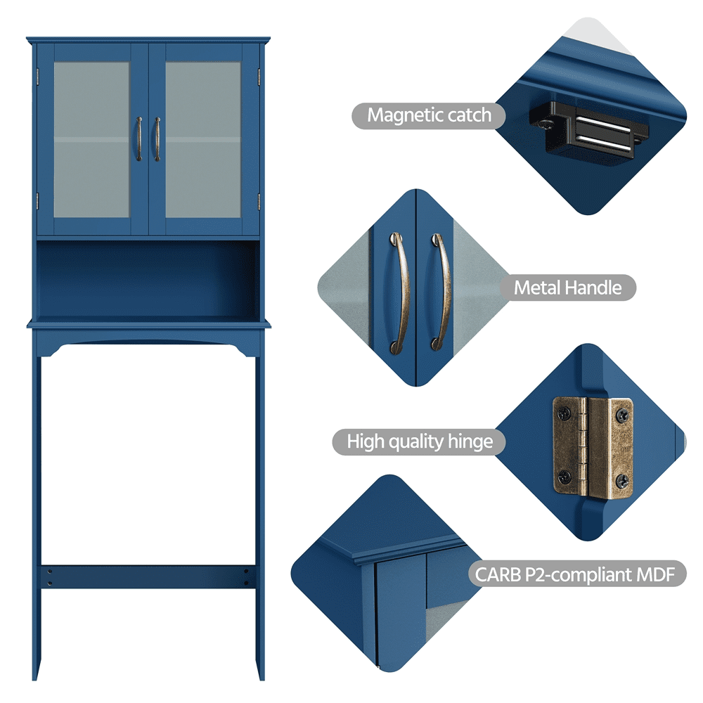 Alden Design Modern Free Standing Over-the-Toilet Storage for Bathroom, Navy Blue