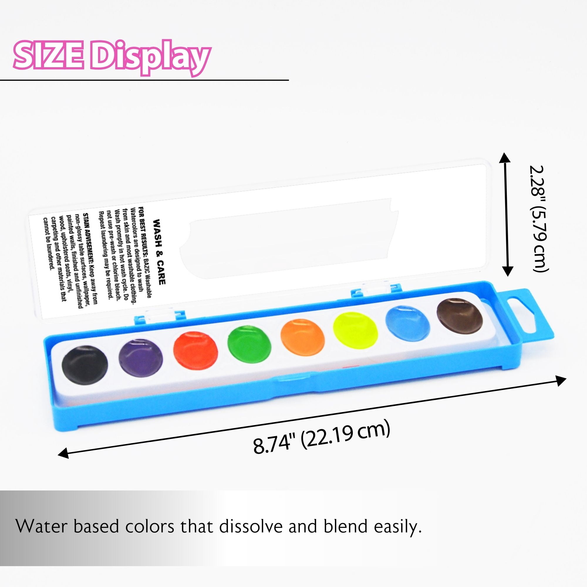 BAZIC Watercolor w/ Brush Semi Moist 8 Color, Non-Toxic Paint Set, 24-Pack