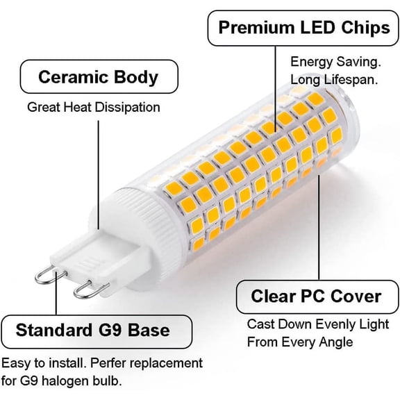 OPVM-G9 LED Bulb 10W, 100W G9 Halogen Bulb Equivalent, 1200LM, AC 100V-265V, Warm White 3000K, Non-Dimmable G9 Bulbs for Home Lighting,5-Pack