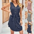 thumbnail image 1 of Gspmoly Robe d'Été, Robe Débardeur Décontractée Sans Manches pour Femmes Printemps/été avec Poches, Col en V Plissé, Robes de Cocktail pour Femmes Offres Prime, 1 of 6