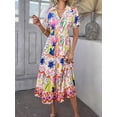 thumbnail image 6 of Women's Bohemian-style mid-length floral dress, V-neck short-sleeved summer casual button-neck flowing dress, 2025 beach holiday outfit., 6 of 6