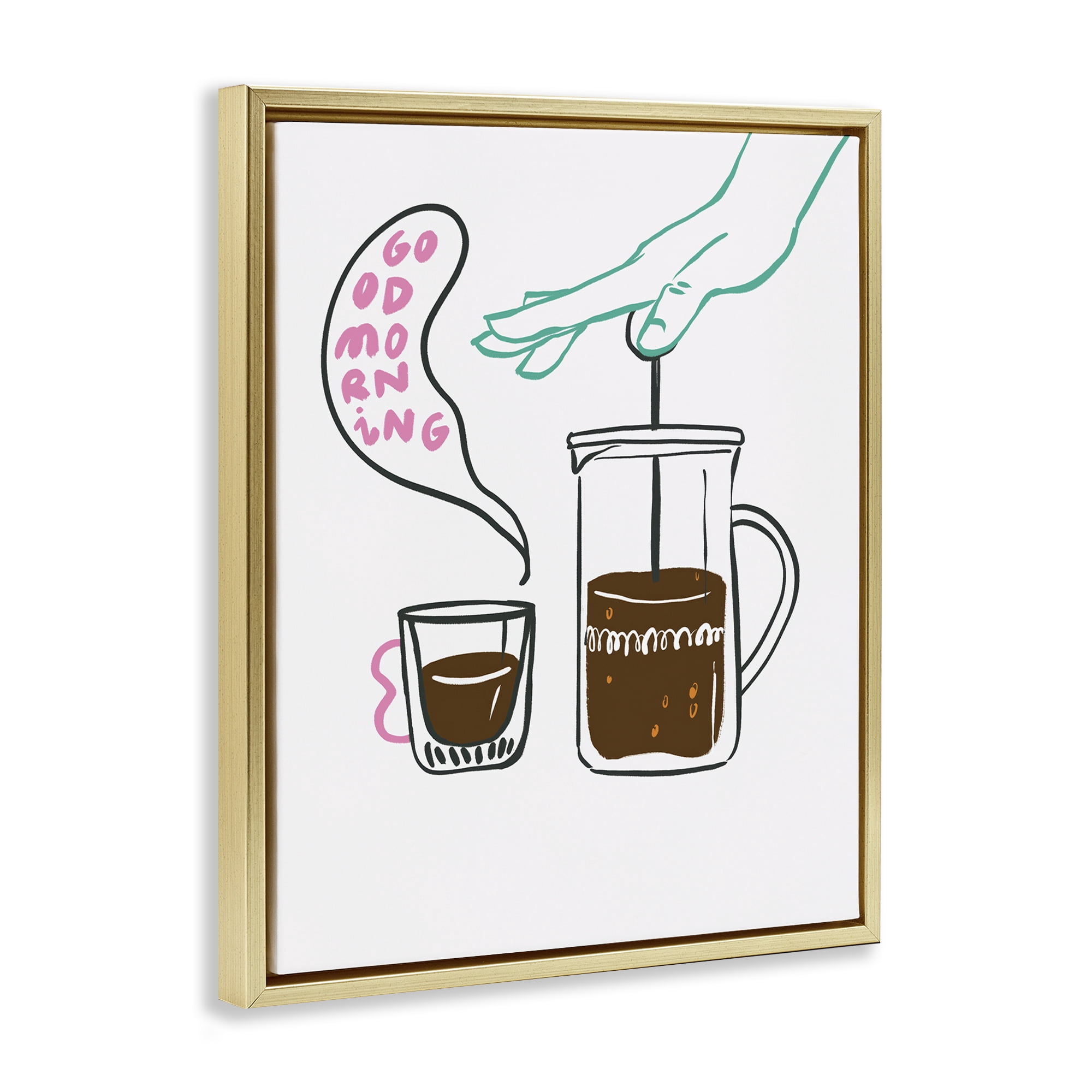 Stupell Industries Good Morning Espresso Food & Beverage Painting Gold Floater Framed Canvas Art Print Wall Art, 17 x 21