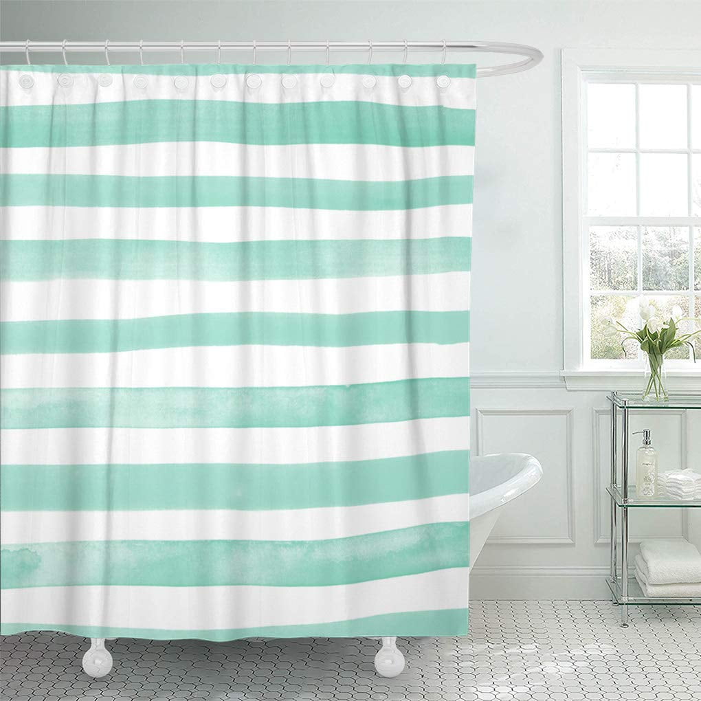 ATABIE Green Color Abstract Light Mint Stripes Watercolor Lines