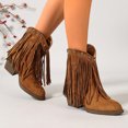 thumbnail image 3 of SACFOF Cowboy Boots for Women Ankle Western Fringe Booties Low Heel Rivet Boots, 3 of 6